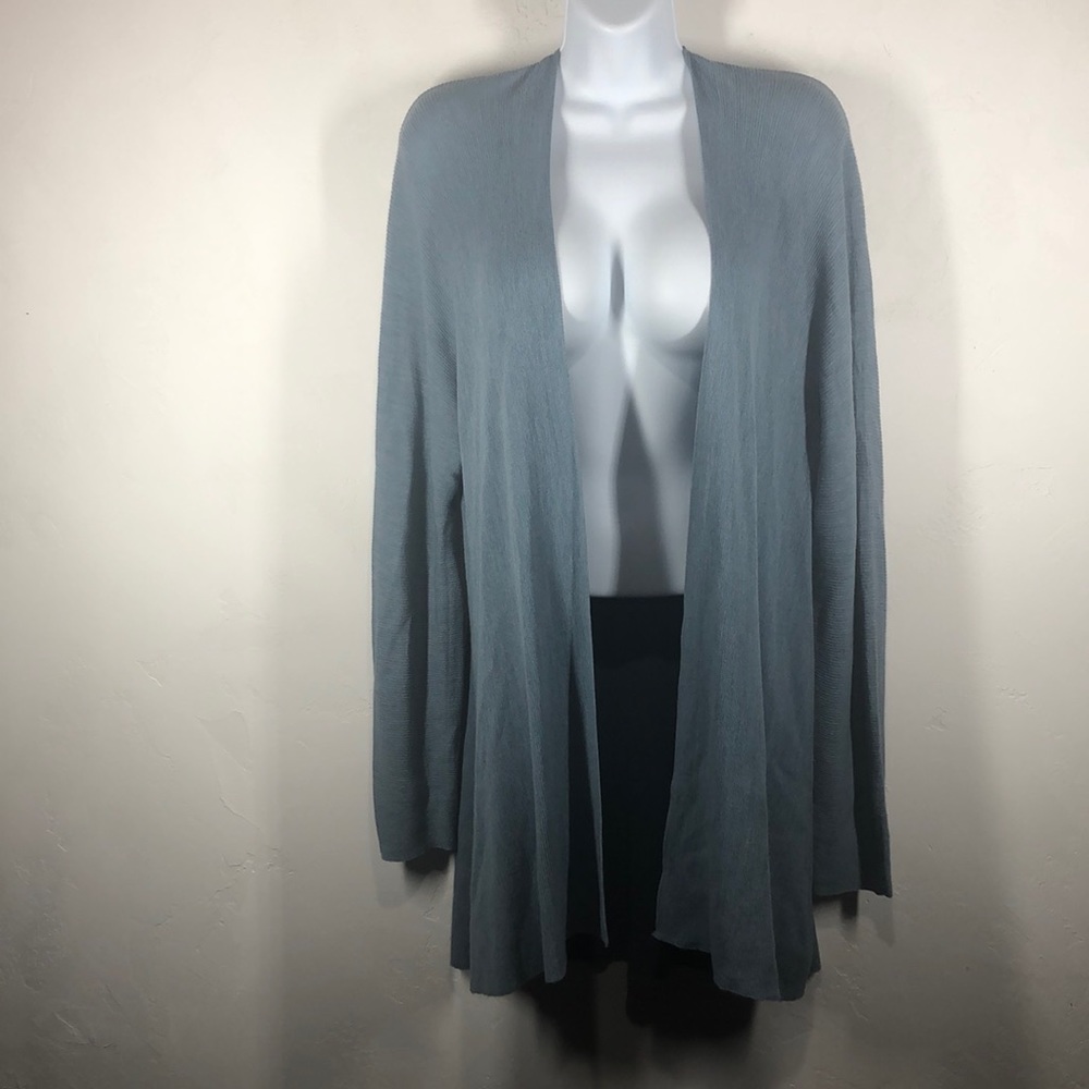 Eileen Fisher blue‎ cardigan 100% virgin wool med